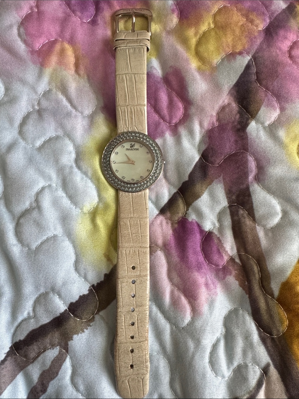 Swarovski Beige Leather-Style Crystal Bezel Women's Watch